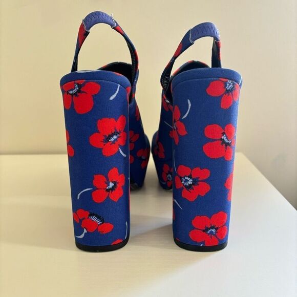 Alice + Olivia Logan Floral Platform Sandals Blue Red size EU 40 US 9 - Picture 4 of 12
